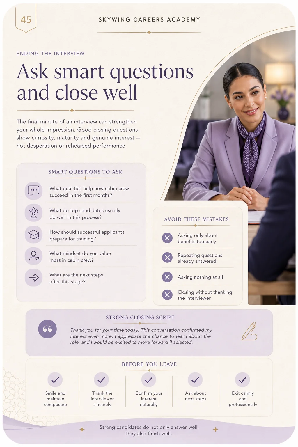 Skywing final interview questions and closing page
