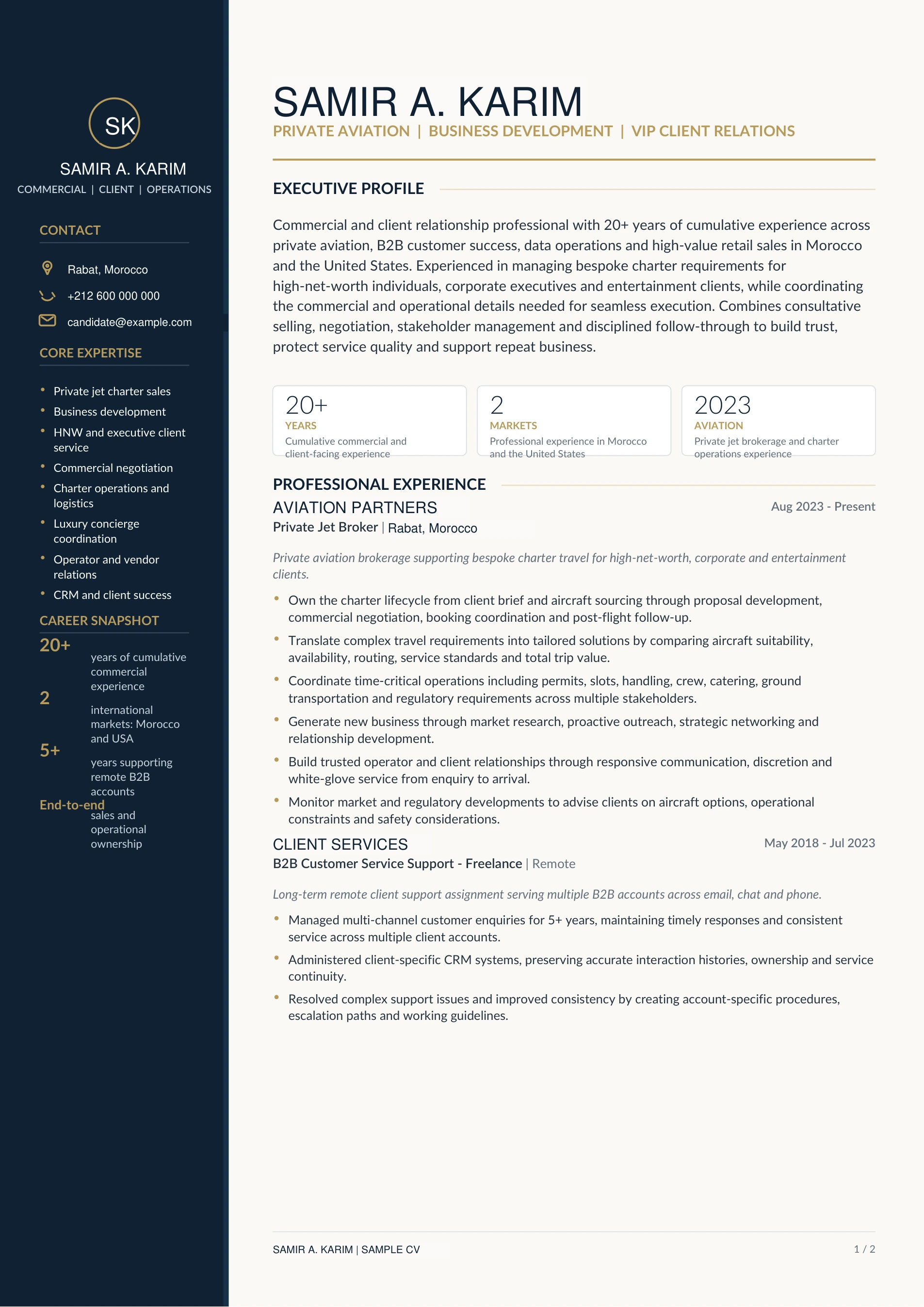 Representative Skywing client style CV