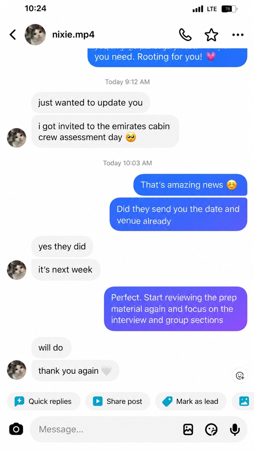 Candidate conversation sharing that they received an Emirates assessment day invitation